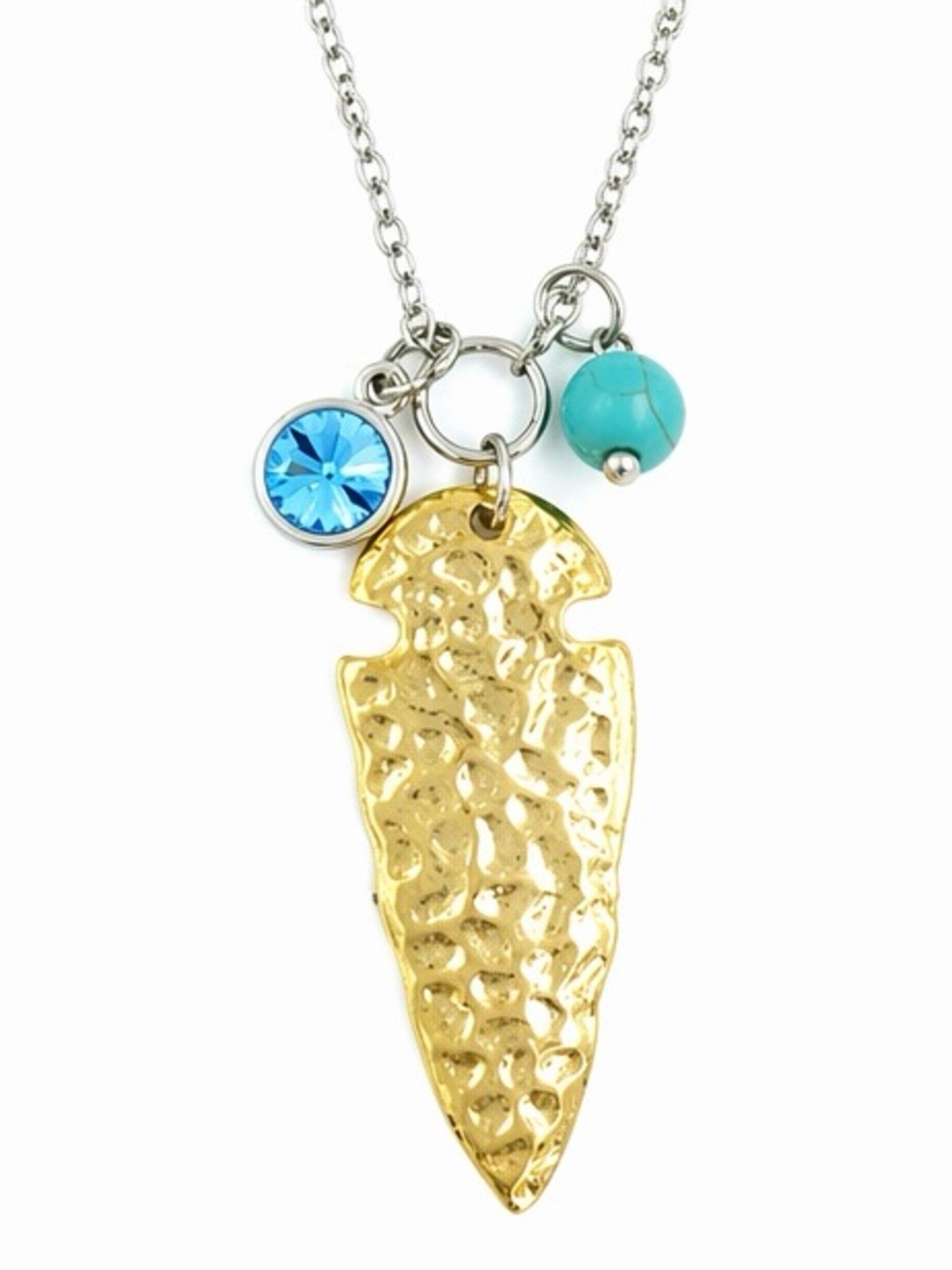 NATURAL STONE Gold Southwest Pendant Necklace | Reconstituted Turquoise Hammered